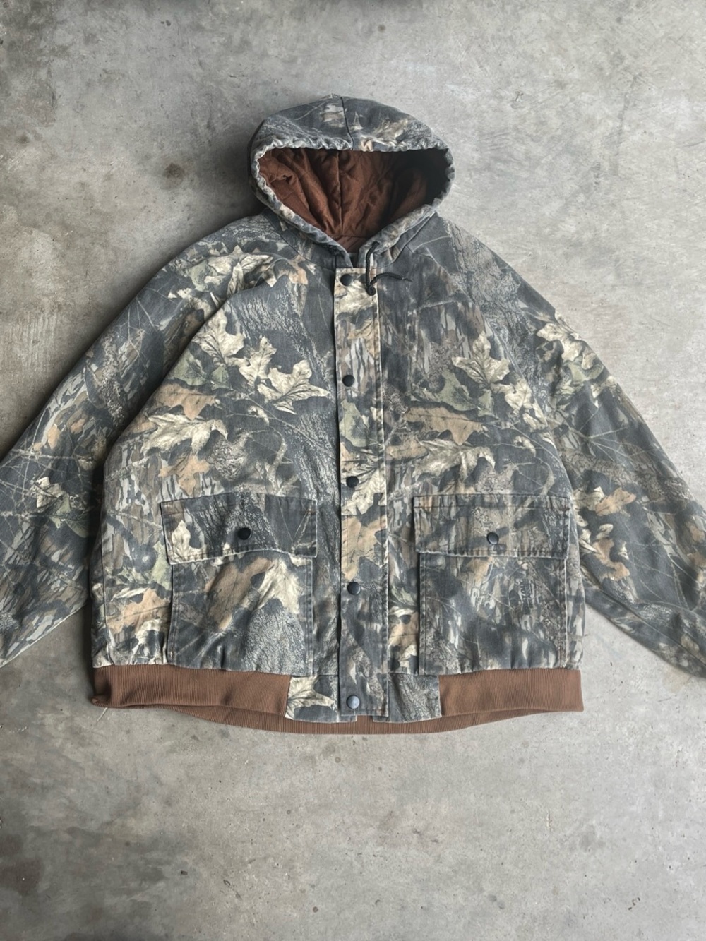 Vintage 90s Men's Hooded Camo Parka Jacket - Brown/Green